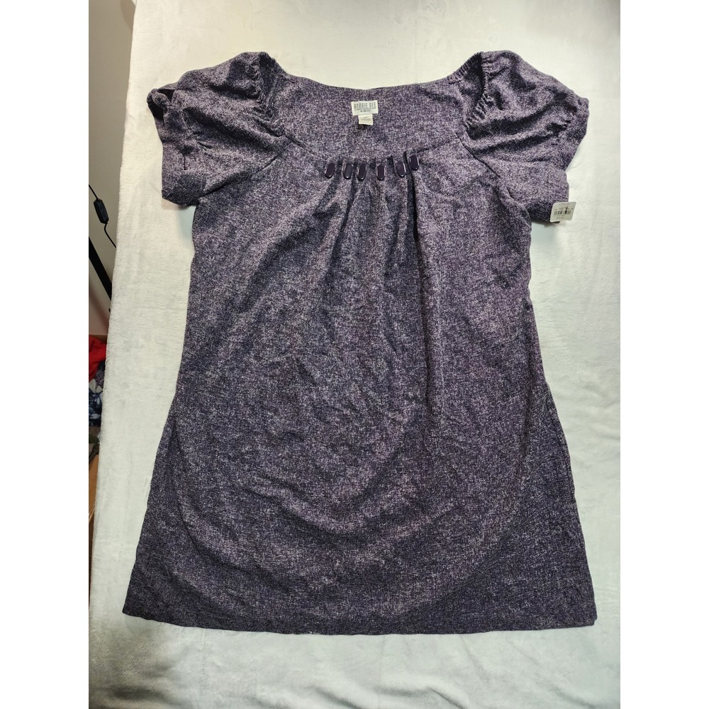 NWT vintage Robbie Bee Dress Woman 24W Purple Marled Beaded Square Neck